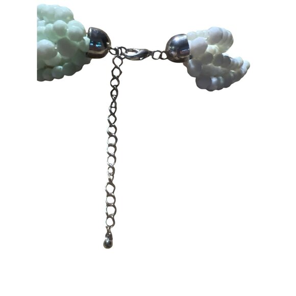 Vintage Multi Strand Necklace Intertwined Faceted Beads White Mint Green Adj 21" - Picture 4 of 4